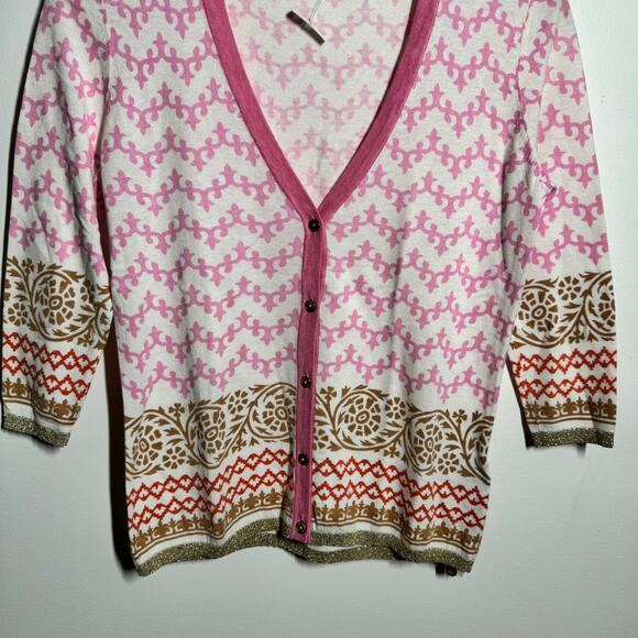 J. McLaughlin Cardigan Sweater Women XS Cotton Blend Pink Geometric Print NWOT - Picture 5 of 9